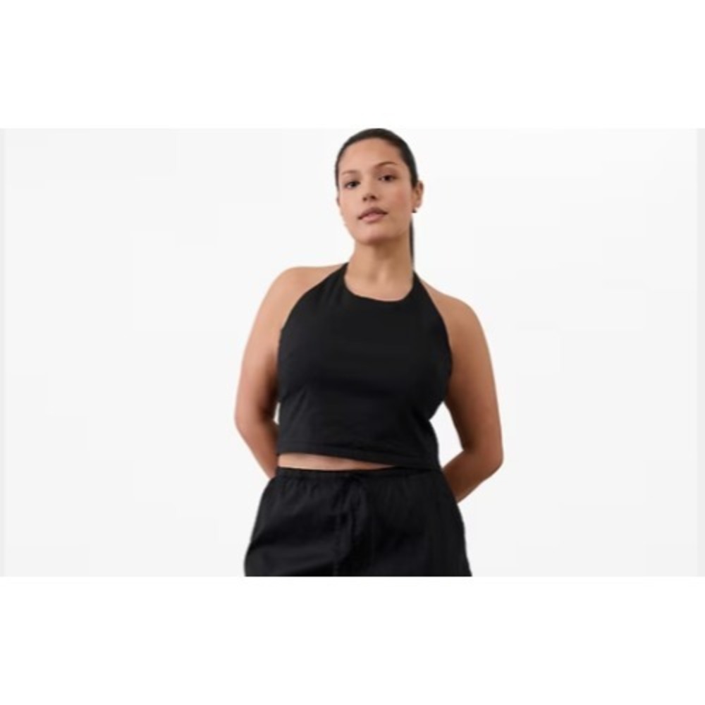 Athleta Paradise Halter Top Womens XL Black Linen Blend Stretch Sporty‎ Vacation